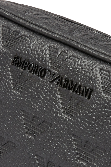 Leather Washbag With All-Over Embossed Eagle
